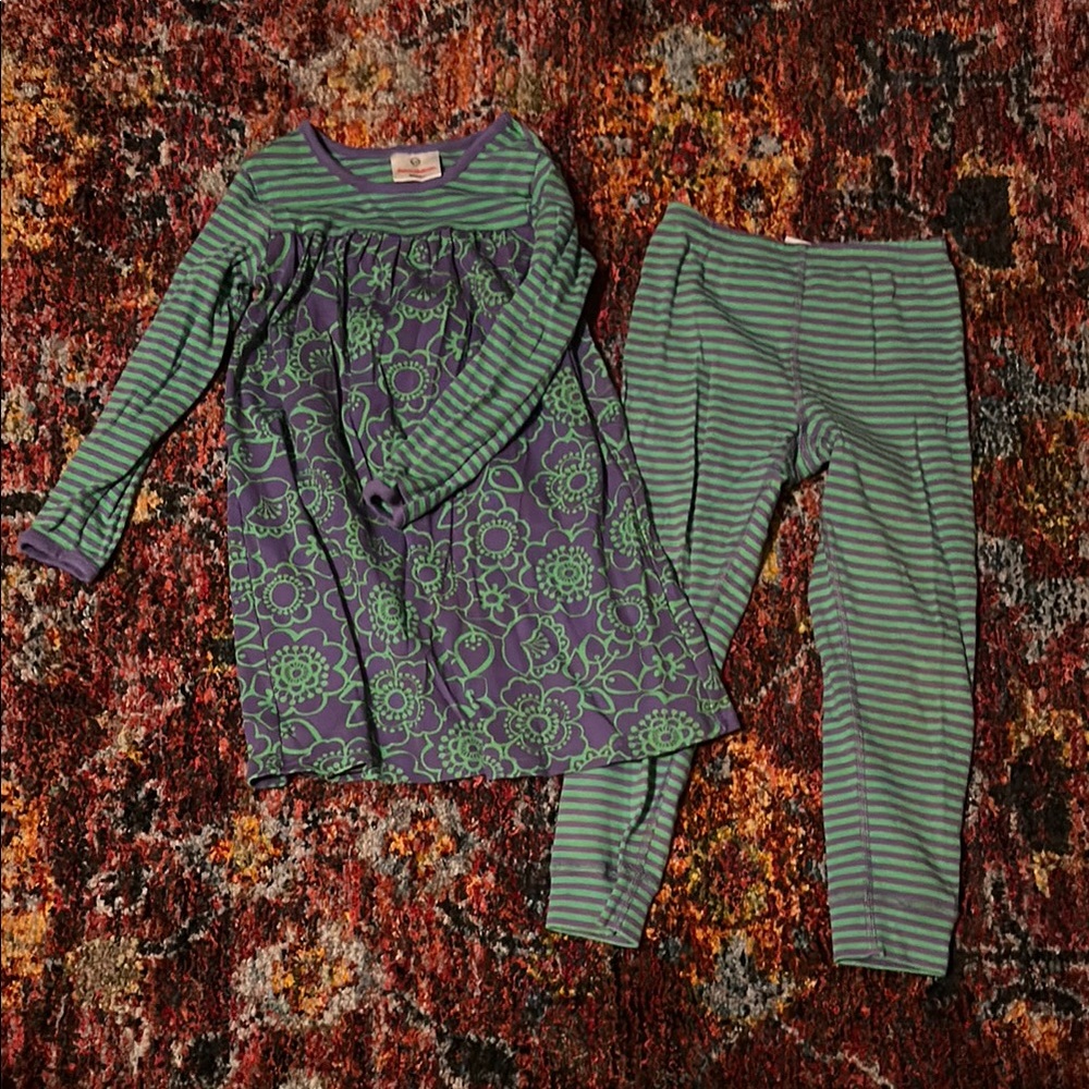 Hanna Andersson Striped and Floral Tunic/Dress and Pant Set